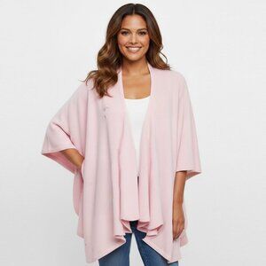 Vintage Knit Cape Shawl Wrap Pink Beaded Embroidered Warm Pretty Cottagecore